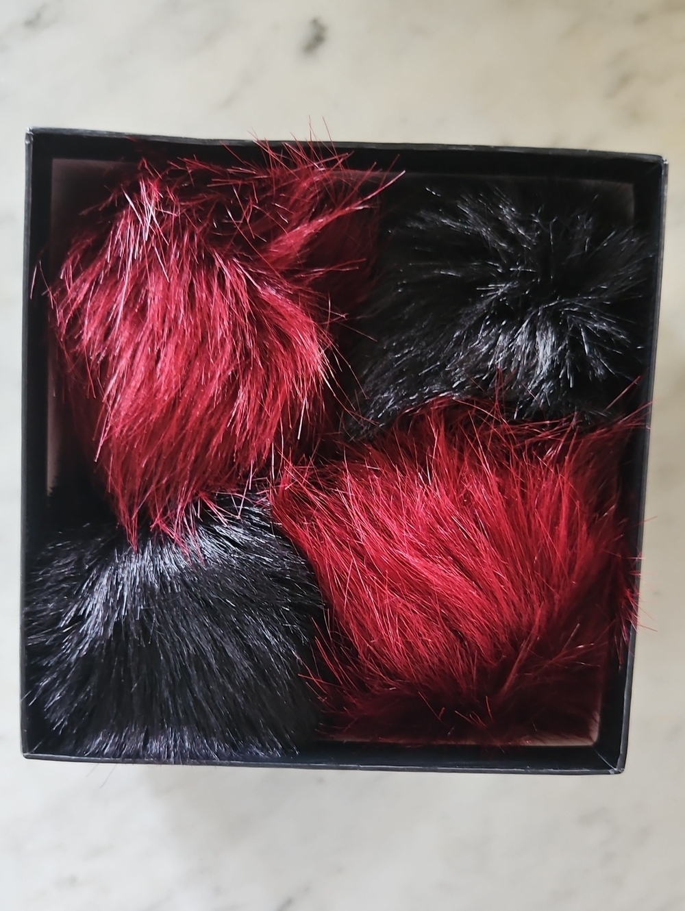 Faux Fur Pom Poms Merlot and Black (Set of 4) NWT - Picture 14 of 15